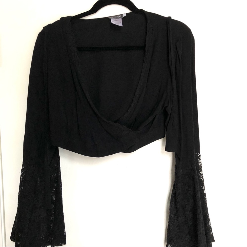 Boho Wrap Crop Top with Floral Sleeve Detail